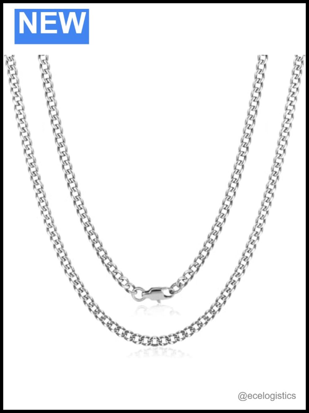 Pure Titanium Cuban Link Chain Necklace 3.5mm Polished Skin Friendly